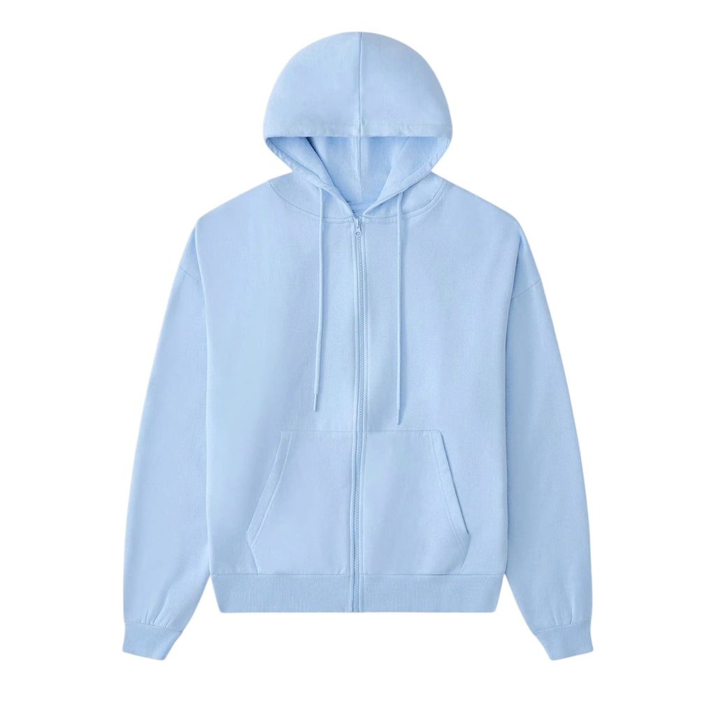 THARVEN Men's Blue Boxy-Fit Zip-Up Hoodie