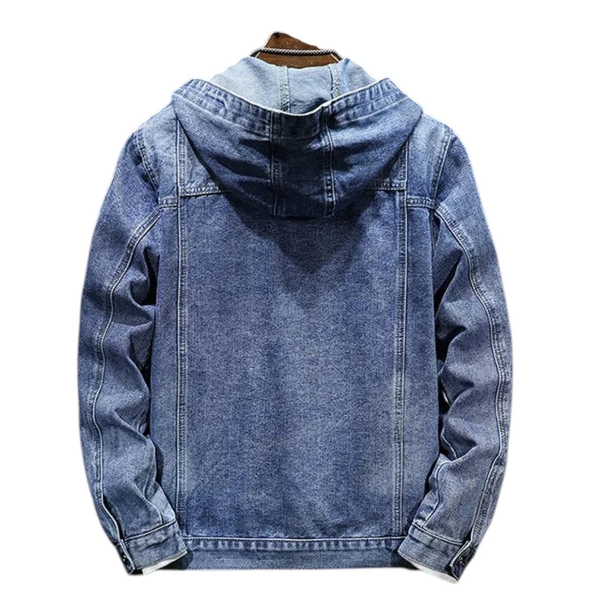 THARVEN Men's Hooded Denim Trucker Jacket with Button Closure and Large Pockets