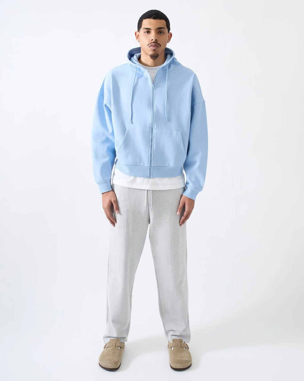 THARVEN Men's Blue Boxy-Fit Zip-Up Hoodie