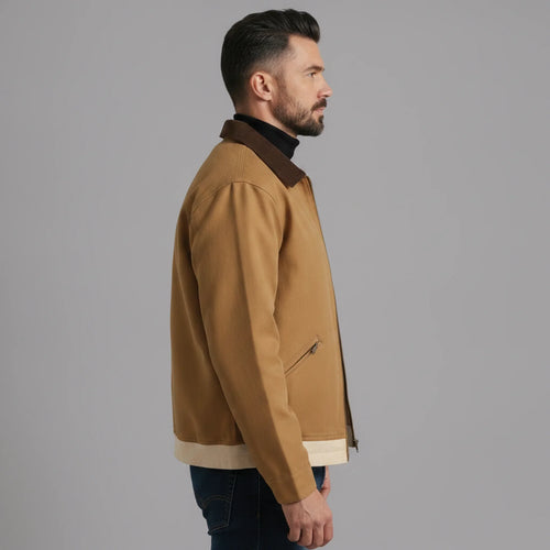 THARVEN Men's British Style Contrast Lapel Loose Fit Workwear Jacket