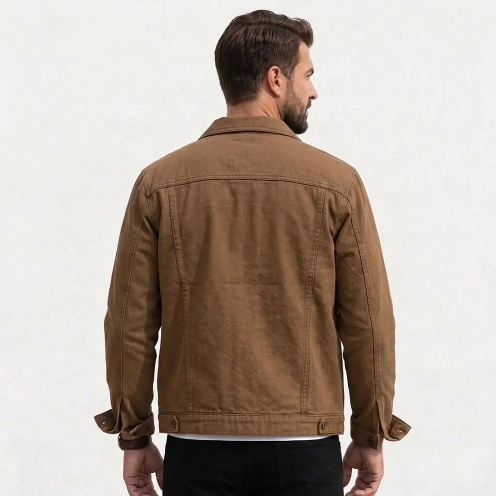 THARVEN Men's Slim Fit Stretch Denim Trucker Jacket