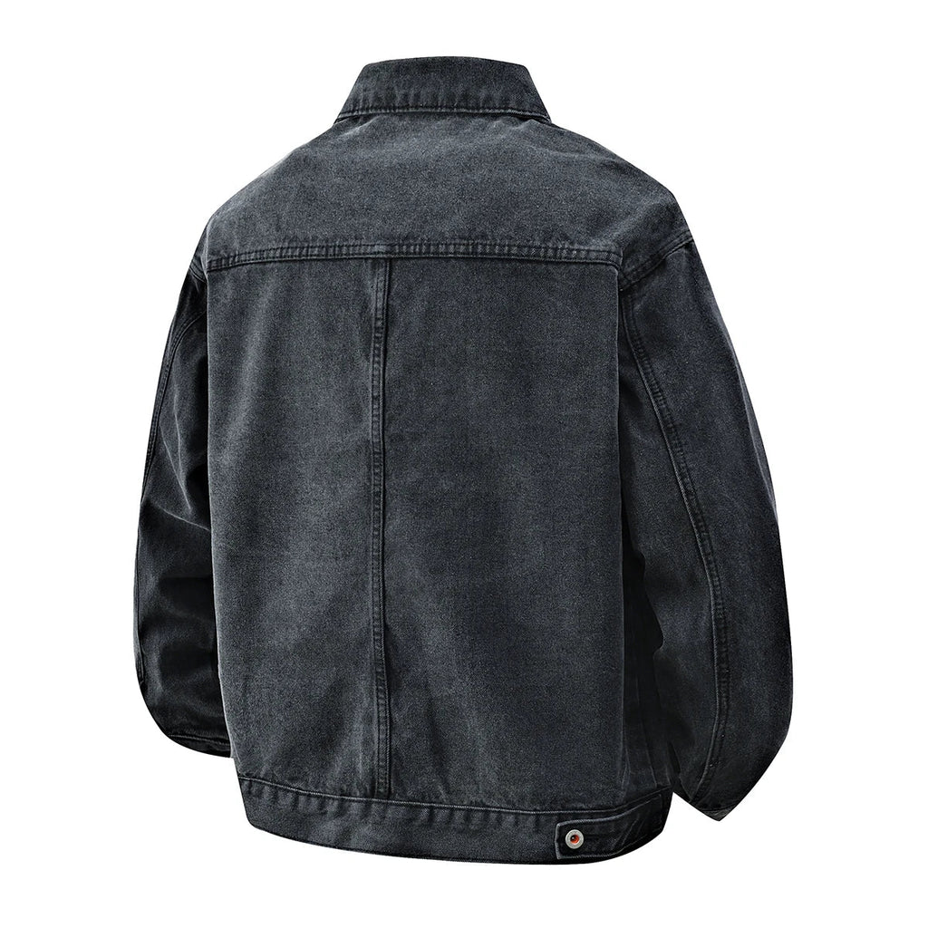 THARVEN Men's Relaxed Fit Denim Workwear Trucker Jacket with Utility Pockets