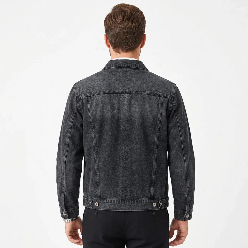 THARVEN Men's Relaxed Fit Denim Workwear Trucker Jacket with Utility Pockets