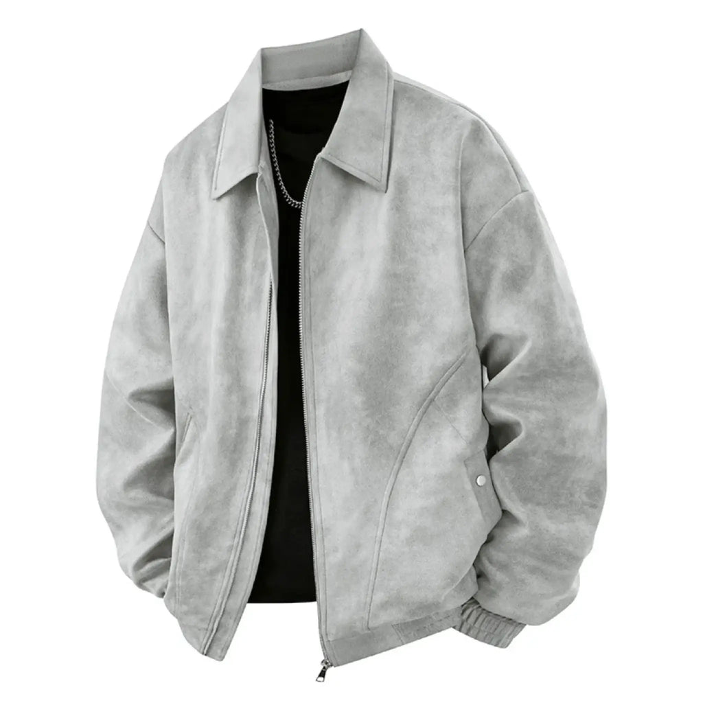 THARVEN Men's American Retro Loose Fit PU Leather Lapel Jacket