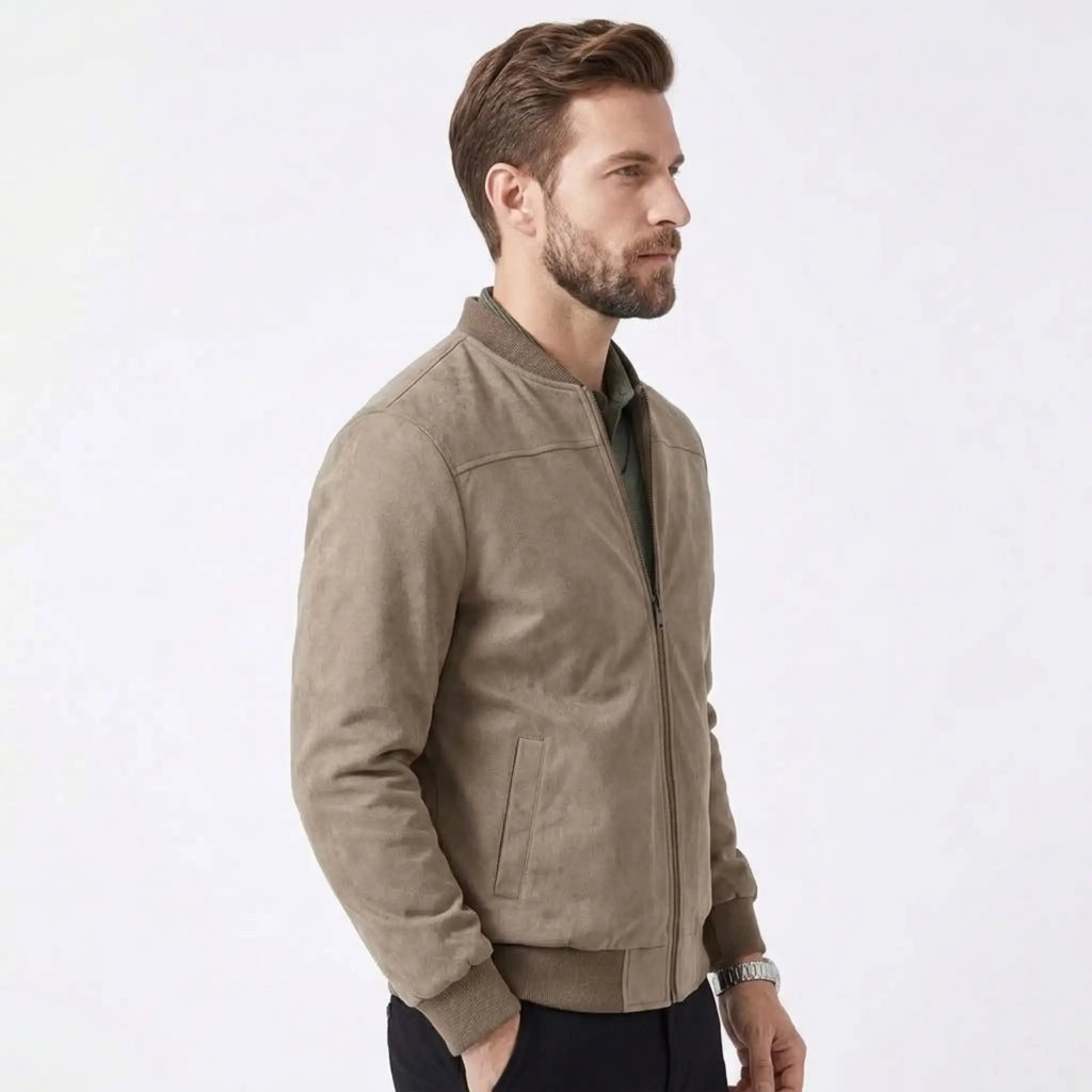 THARVEN Men's Suede-Lined Thermal Zip-Up Stand Collar Sports Jacket